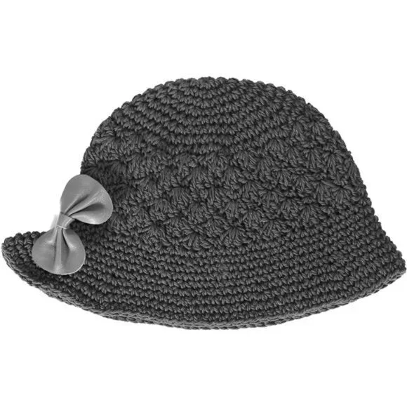 Women Winter Crochet Bucket Hat Bow Gray